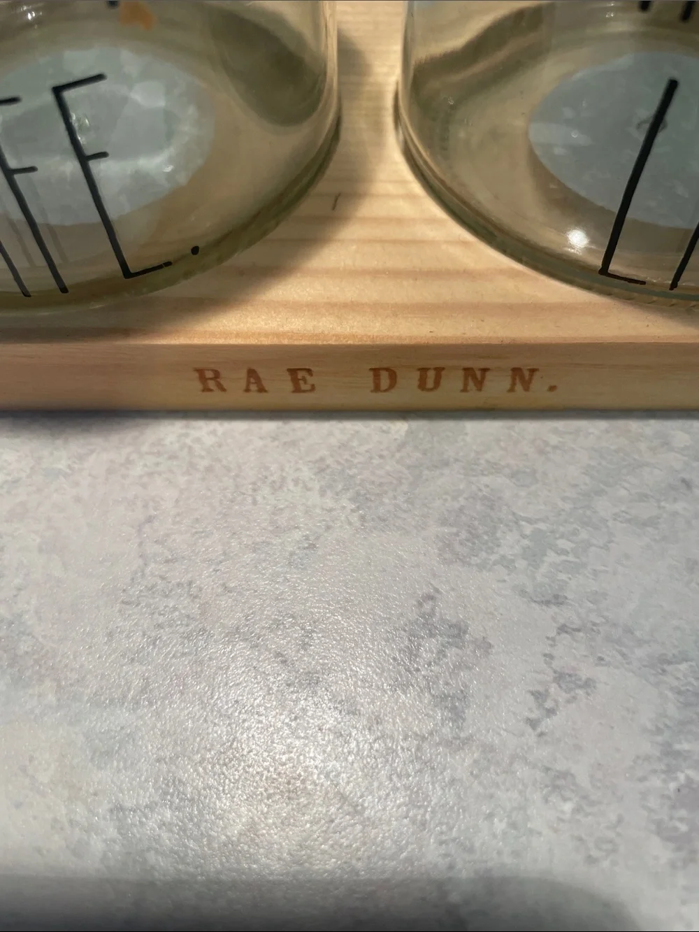 Rae Dunn Clear Glass Canister Pair with Natural Wood Lids